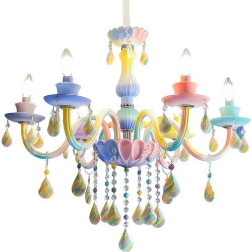 Rainbow Crystal Chandelier European Candle Restaurant Lights Bedroom Lights Childrens Room American Girl Princess Macaron Light