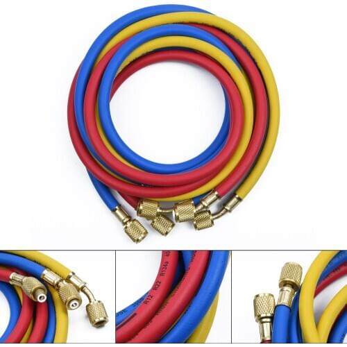 3pcs Charging Hoses R134a R22 R404 502 Air Conditioner Manifold Gauge Set 5FT Hose AC Refrigeration 1/4" SAE Female Hose Fitting