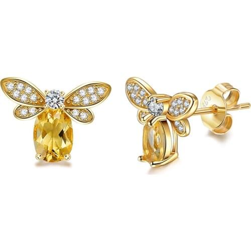 SILVERHOO Cute Bee Earring For Women 925 Sterling Silver 5A Clear Cubic Zirconia Stud Earrings Anniversary Fine Jewelry New