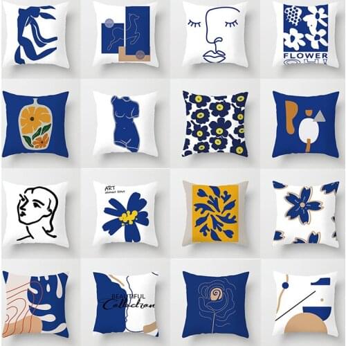 Blue Cushion Cover 45x45cm Decorative Pillows Nordic Geometric Pillow Cover For Sofa/Home Decoration Throw Pillows Cover