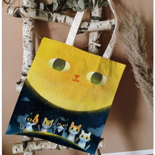 Printed cartoon animal cartoon character portable canvas bag travel shopping shoulder bags creative print foldable tote bags