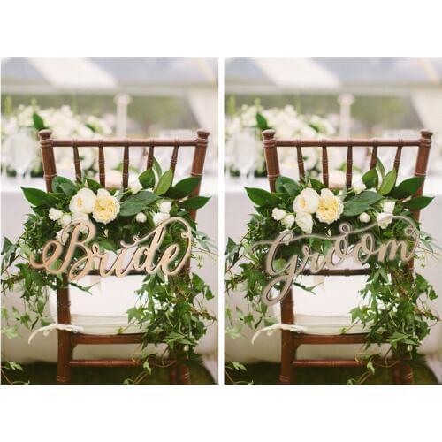 Rustic Wedding Decoration Script Bride & Groom Chair Signs - Wedding Signs Wooden Letters