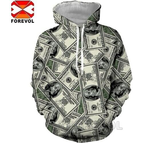 Tops brand hoodie dollar 3d print money hip hop punk harajuku oversized hoodies for Men Women out coat Sweatwear clothes
