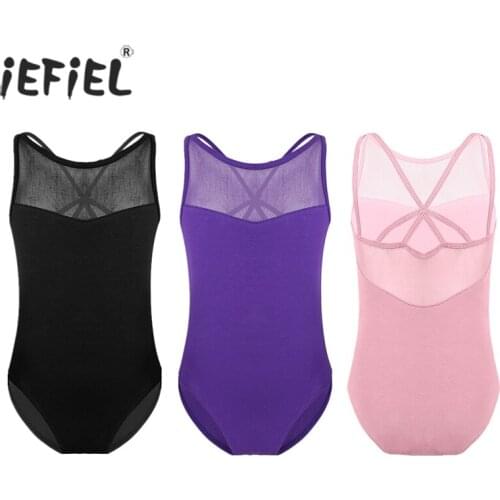 Kids Black Mesh Dance Leotards Keyhole Back Ballet Leotards Girls Ballet Dance Costume Gymnastics Leotard Ballerina Bodysuit