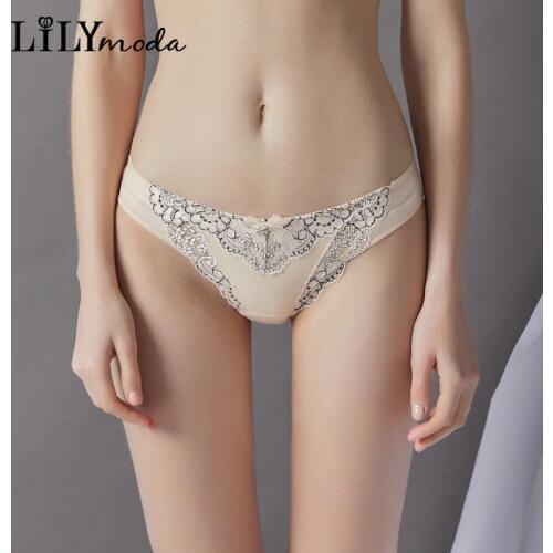 Lilymoda Women Luxury Floral Lace Briefs Unltra thin Underwear Panties For Ladies Soft Female Sexy Lingerie Breathable Fabric