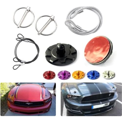 Universal Aluminum Hood Pins Lock with Quick Latch Rope Hood Lock Clip Kit for Racing Car Engine Bonnets without Drilling