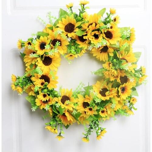 Wreath Sunflower Simulation World Bee Day For Indoors Outdoors Home Wedding Living Room Bedroom Door Decor Foam Rattan Garland