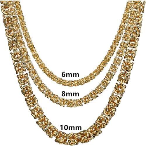Granny Chic 316L Stainless Steel Necklace 6/8/10 mm Byzantine Link Chain Gold Men Women Fashion Jewelry Gift