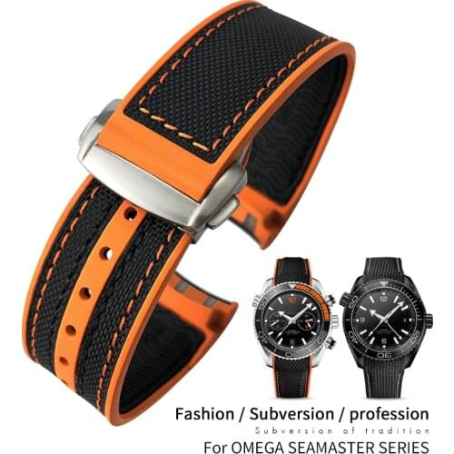 21mm 22mm High Quality Nylon Rubber Watch Band Fit for Omega GMT Seamaster Planet Ocean 600 8900 Orange Canvas Silicone Strap
