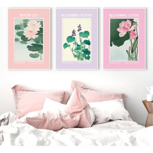 Japanese Floral Water Lily Lotus Art Painting Exhibition Posters and Prints Hosta Japan Flower Canvas Print Wall Pictures Decor