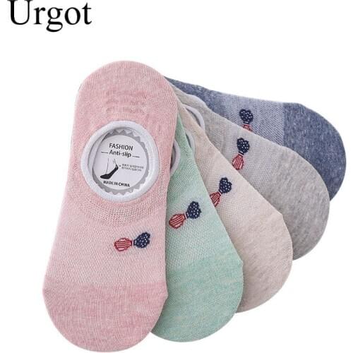 Urgot 5 Pairs Womens Spring Summer Mesh Breathable Invisible Socks Women Bowknot Shallow Mouth Silicone Non-Slip Cotton Socks
