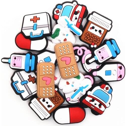 10pcs Medical Shoes Charms Accessories Lovely Stethoscope Syringe Shoe Decoration for JIBZ fit Croc Charms Bracelet Kids Gifts