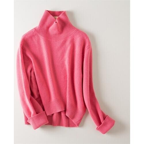 100% lambswool thick knit women fashion turtleneck pullover sweater coat H-straight wide loose irregular length S-L