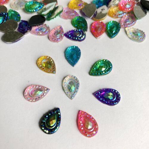 100pcs 8*12mm Tear drop AB Flat-back Rhinestone mini peacock eye Stone Crystal for Wedding decoration Clothing buttons - A48