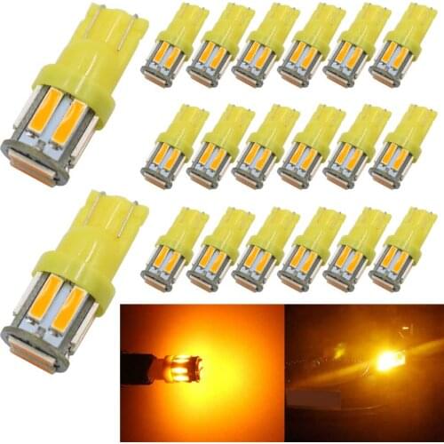 20-Pcs 194 T10 168 2825 W5W 175 158 Bulb 7014 10 SMD LED Light 12V Car Interior License Plate Dashboard Lights Yellow White Bule