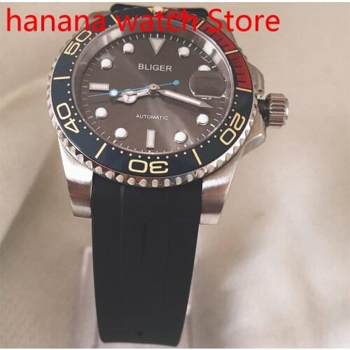 Automatic Mens Watch NH35/MIYOTA 8215 Movement Sapphire Glass Date Black Rubber Strap Aluminum Bezel Insert Luminous