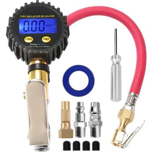 Digital Tire Inflator Pressure Gauge 200PSI LCD Display Air Compressor Pump Quick Connect For Car Motorcycle