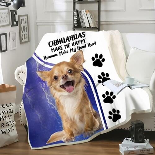 CLOOCL Pet Dog Chihuahua Blanket Soft Warm Blanket 3D Printed Quilt Bedding for Travel Bedroom Blanket Sofa Fluffy Throw Blanket