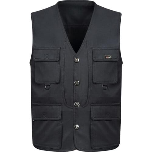 Spring Autumn Vest Middle-aged Old Men Father Vest Shoulder Multi Pocket Fishing Photography Leather Jacket Japanese Streetwear