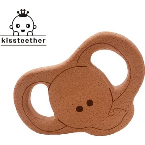 Beech Elephant Wooden Teether Customizable Baby Teether Diy Teething Necklace BPA Free Food Grade Teether Pendants