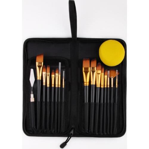 Eval 17Pcs Artist Paint Brush Set With Carrying Black Case Paint Knife Sponge for Watercolor Brush Oil Acrylic Drawing Painting