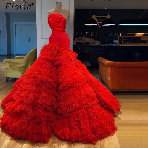 Elegant Red Prom Dresses 2020 Long Mermaid Strapless Evening Dresses Woman Party Night Sukienki Sexy Cocktail Gowns Vestidos