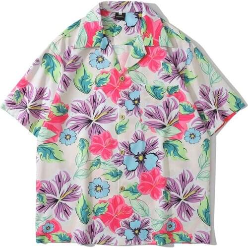 Mens Oversize Hawaiian Shirts Flowers Print Turn-Down Collar Shirt Unisex HipHop Streetwear Male Holiday Tropical Aloha Tops