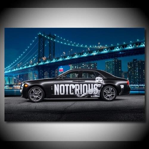 Canvas Painting Luxury car Black Rolls Royce Dawn Manhattan Bridge Modern Wall Art Picture Print Posters for Living Room Decor