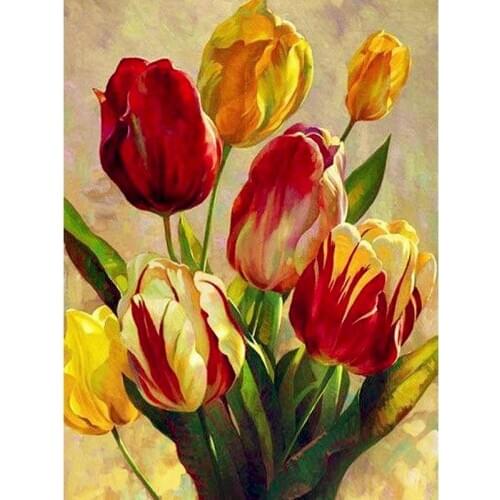 Gatyztory Frame Tulip Painting By Numbers Canvas Colouring Flower Handpainted Artwork Diy Gift Home Wall Decor 60×75cm
