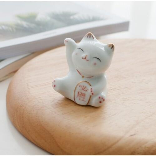 Ceramic Lucky Cat Small Ornaments Creative Handmade Cute Table Decorations