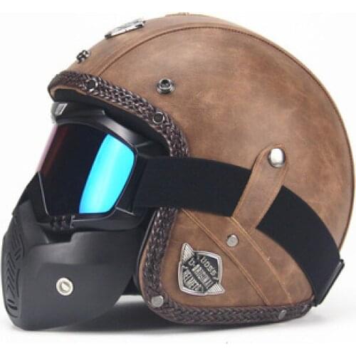 Four seasons retro helmet leather helmet personality electric 3/4 half-face big turtle king pedal helmet