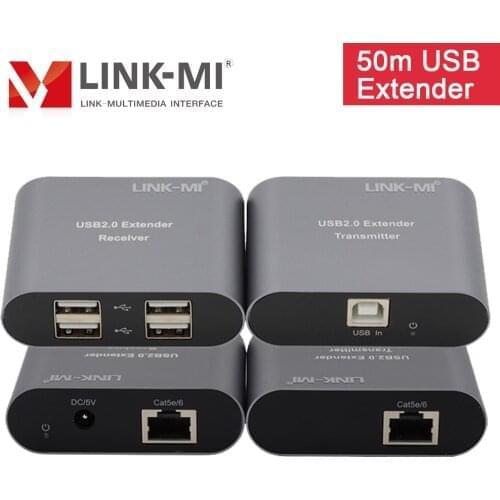 LINK-MI 50m USB2.0 Extender over single Cat5e/6 Cable 1 in 4 out USB Support keyboard/mouse hibernate or awaken PC in long way