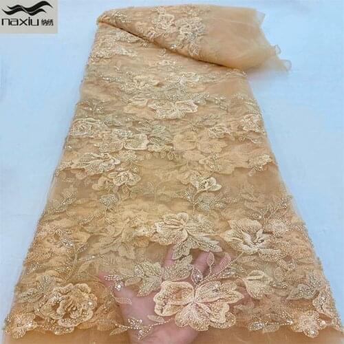 Madison Hot Sale 2021 High Quality African Nigerian Wedding Handmade Beaded 3D Lace Fabric For Women Wedding Party Dress