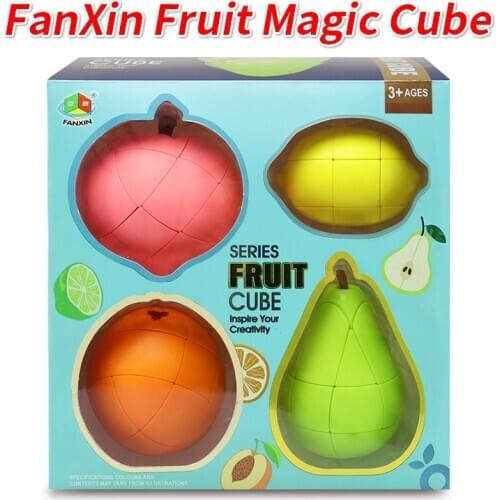 FanXin Fruit Magic Cube Pack Professional Stickerless Pear Orange Peach AppleLemon Banana Puzzle Game Speed Cubing Funny Toys
