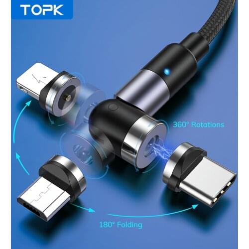 TOPK AM59 Magnetic Micro USB Type C Cable Magnetic Charging Cable for iPhone Xiaomi Mobile Phone Charger Magnet USB Wire Cord