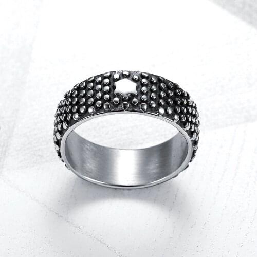 Megin D Hip-hop Simple Style Retro Personality Circular Dots Titanium Steel Mens Rings for Lover Friens Fashion Gift Jewelry