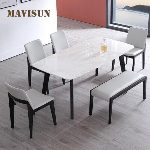 Minimalist Modern Rectangular 6 Seater Dining Table Luxury Italian Type Rock Plate Desktop Table Set Restaurant Cafe Furniture