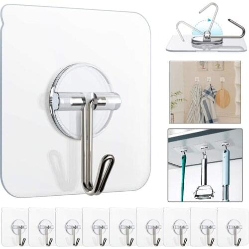 Multi Use Self Adhesive Hook Wall Hooks Strong Transparent Suction Cup Sucker Hanger Kitchen Bathroom Door Traceless Organizer