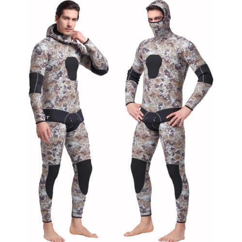 Neoprene 5mm Wetsuits 2pc Super Stretch Camouflage Fullsuit for Freediving Snorkeling Swimming Spearfishing Wetsuit Camo Hoodie