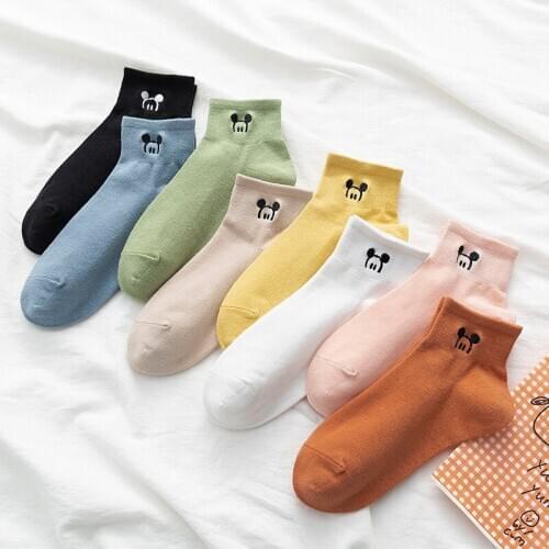 Disney Embroidered womens socks shallow mouth Korean cute Japanese tide summer thin Cotton Funny street adult short boat sock