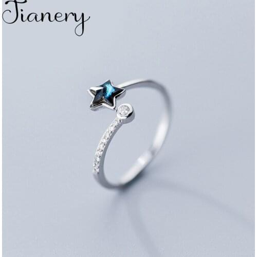 Charming Boho Korean Open Adjustable Size Crystal Star Blue Rings for Women Wedding Ring Jewelry Valentines Day GIFT