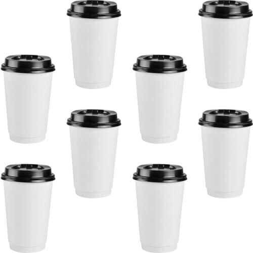 50pcs Disposable Coffee Cups Double-layer Paper Cup with Lid Milk Tea Cup Insulation Takeaway Office Drinking Accessories