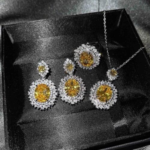 Original new inlaid sea blue topaz opening adjustable ring citrine earrings pink diamond necklace pendant luxury charm lady suit