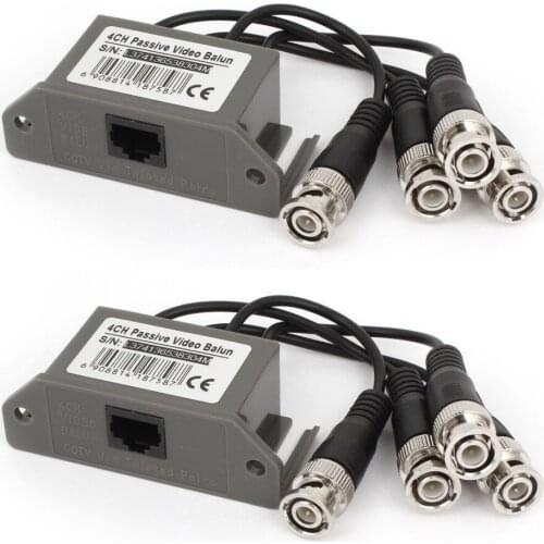 4 CH Passive CCTV Camera UTP BNC Video Balun Transceiver Rj45 CAT5 Cable 2 pcs