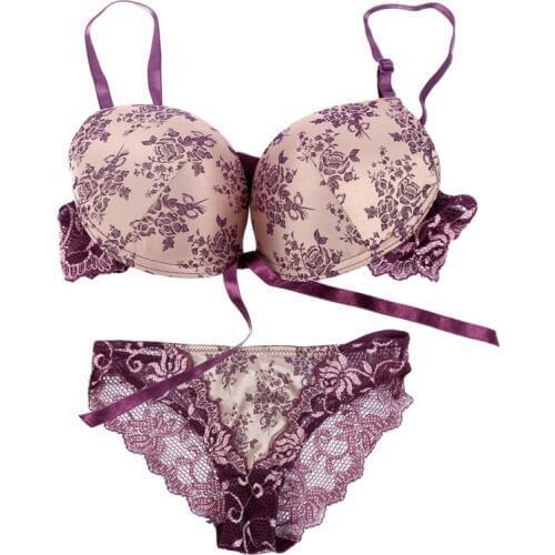 Sexy Women Thin Lace Floral Push Up Bra and Panty Sets Underwear 32/34/36/38 B C