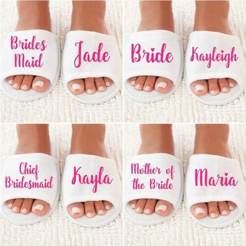 CUSTOMZIED title wedding bridesmaid bride spa slippers Matron of honor Bachelorette bridal shower party favors gifts