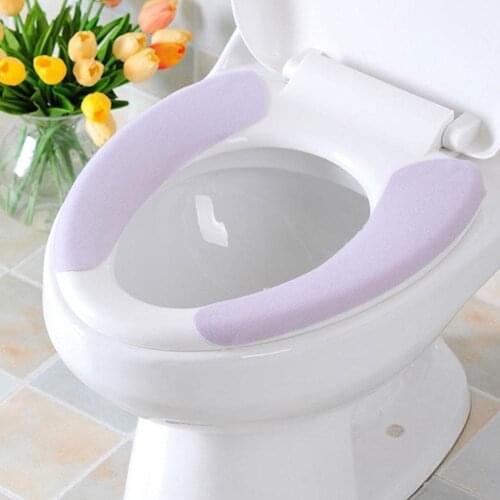 1 Pair Sticky Washable Cartoon Warm Toilet Seat Cover 35cm Universal Reusable Soft Washroom Warmer Cushion Cover Pads 4 Colors