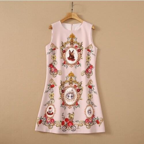 Europe and the United States womens clothing New Summer 2021 Sleeveless court print nail beads Fashion Pink Dress