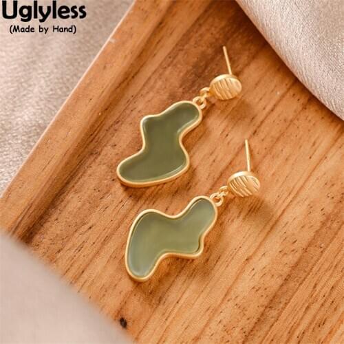 Uglyless Designer Lightning Earrings for Women Natural Jade Gemstones Creative Z Dress Jewelry Gold Real 925 Silver Studs Brinco