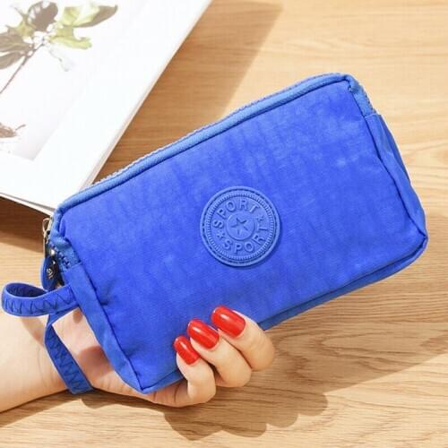 Women Wristlet Clutch Wallet Bag Coin Zipper Purse 9 Colors 3 Layer Canvas Cellphone Pouch Handbag Tote